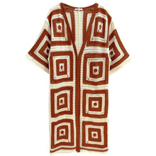 Load image into Gallery viewer, Geometric Pattern Crochet Long Cardigan - Rust
