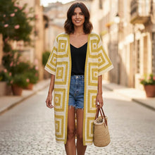 Load image into Gallery viewer, Geometric Pattern Crochet Long Cardigan - Mustard