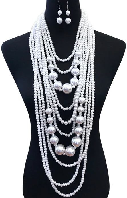Multi Strand Pearl Necklace Set-W