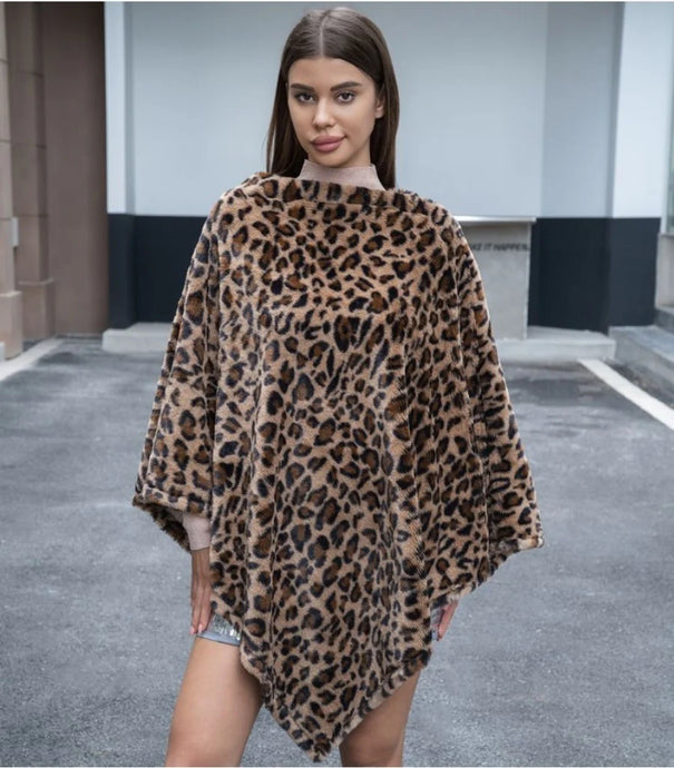 Faux Fur Leopard Shawl