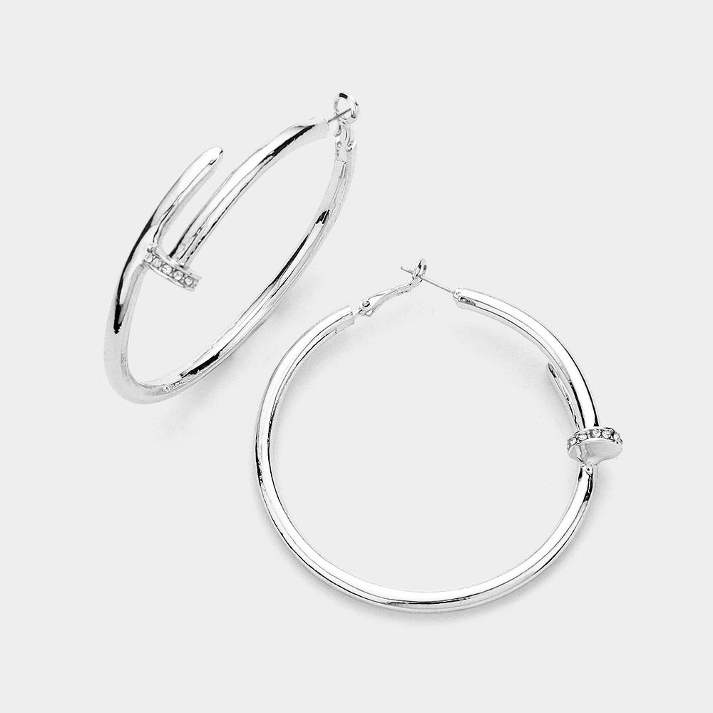 Metal Nail Hoop - Silver