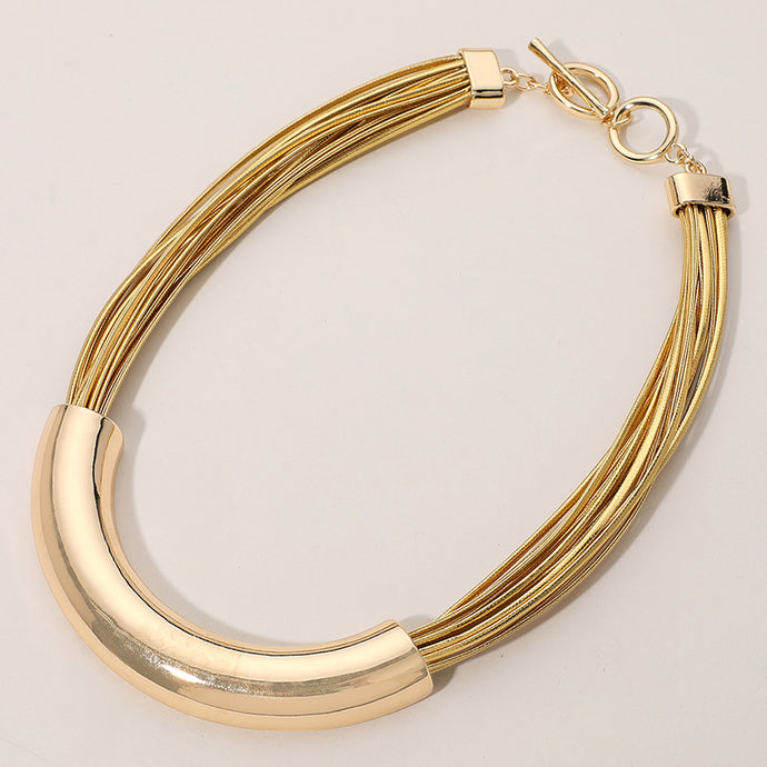 Multi Layered Faux Leather Strand Necklace