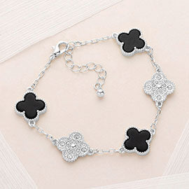 Quatrefoil Link Bracelet-Black-Silver
