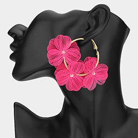 Triple Flower Hoop Earrings - Fuchsia