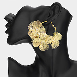 Triple Flower Hoop Earrings - Lt. Gold