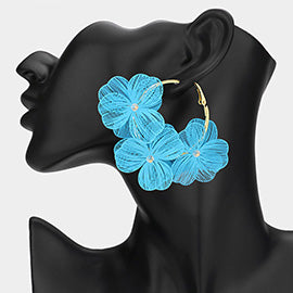 Triple Flower Hoop Earrings- Lt Blue
