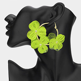 Triple Flower Hoop Earrings- Lime Green