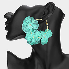 Triple Flower Hoop Earrings - Turquoise