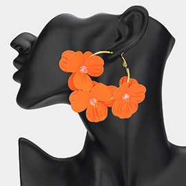 Triple Flower Hoop Earrings - Orange
