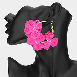 Triple Flower Hoop Earrings -Hot Pink