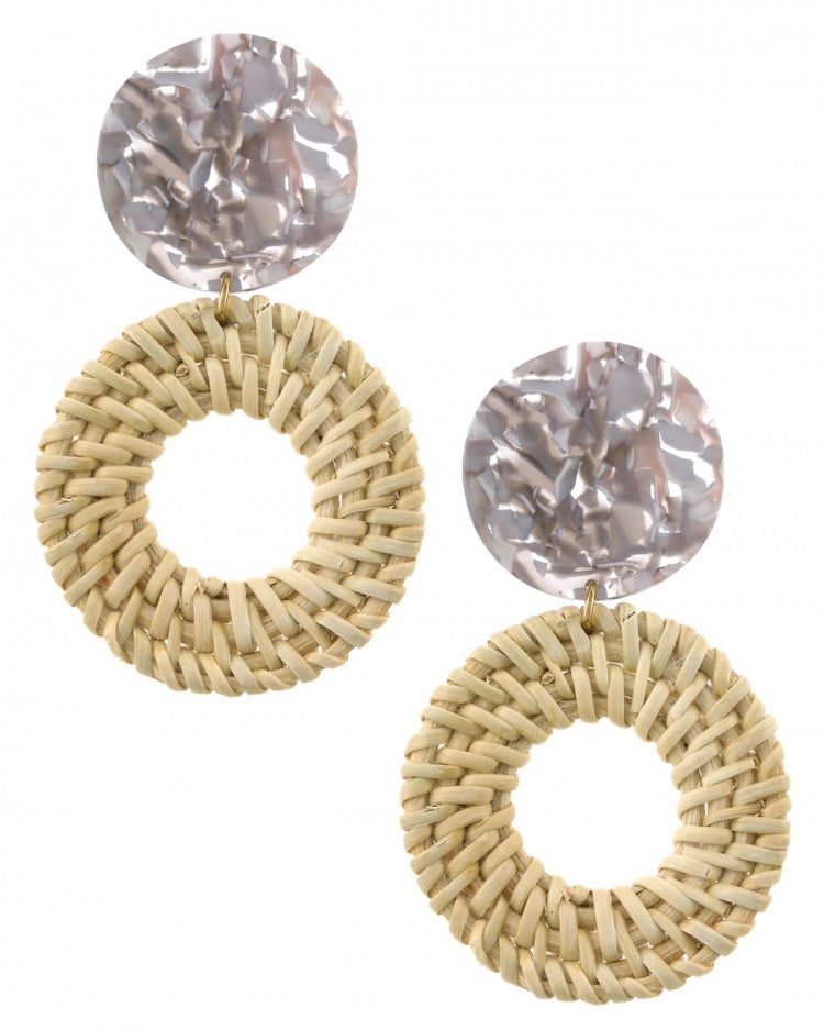 Weave Straw Round Earrings