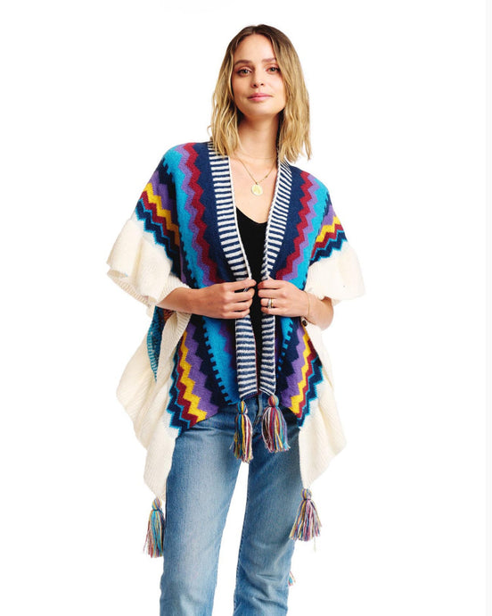 Ruana With Ruffle - Blue Multi