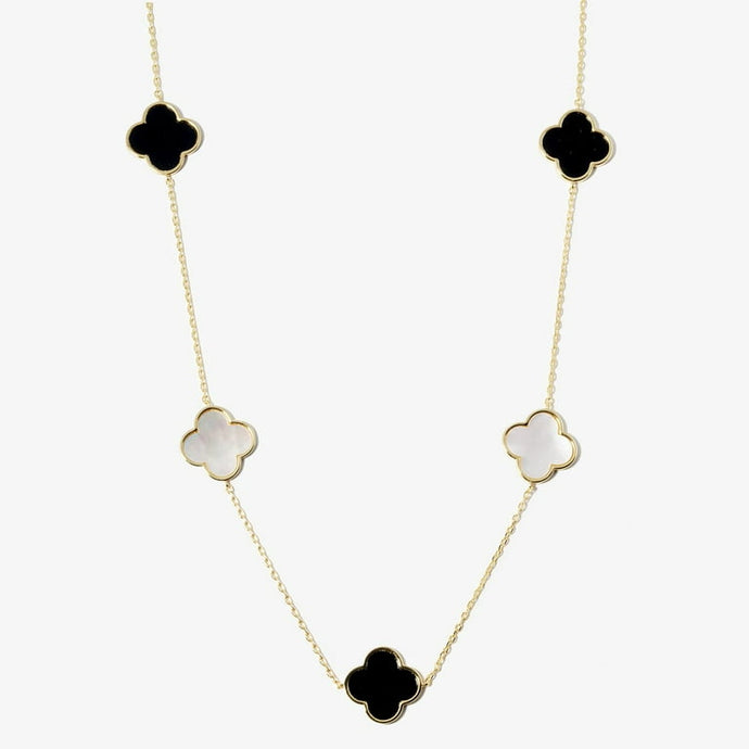 Black and White Quatrefoil Necklace