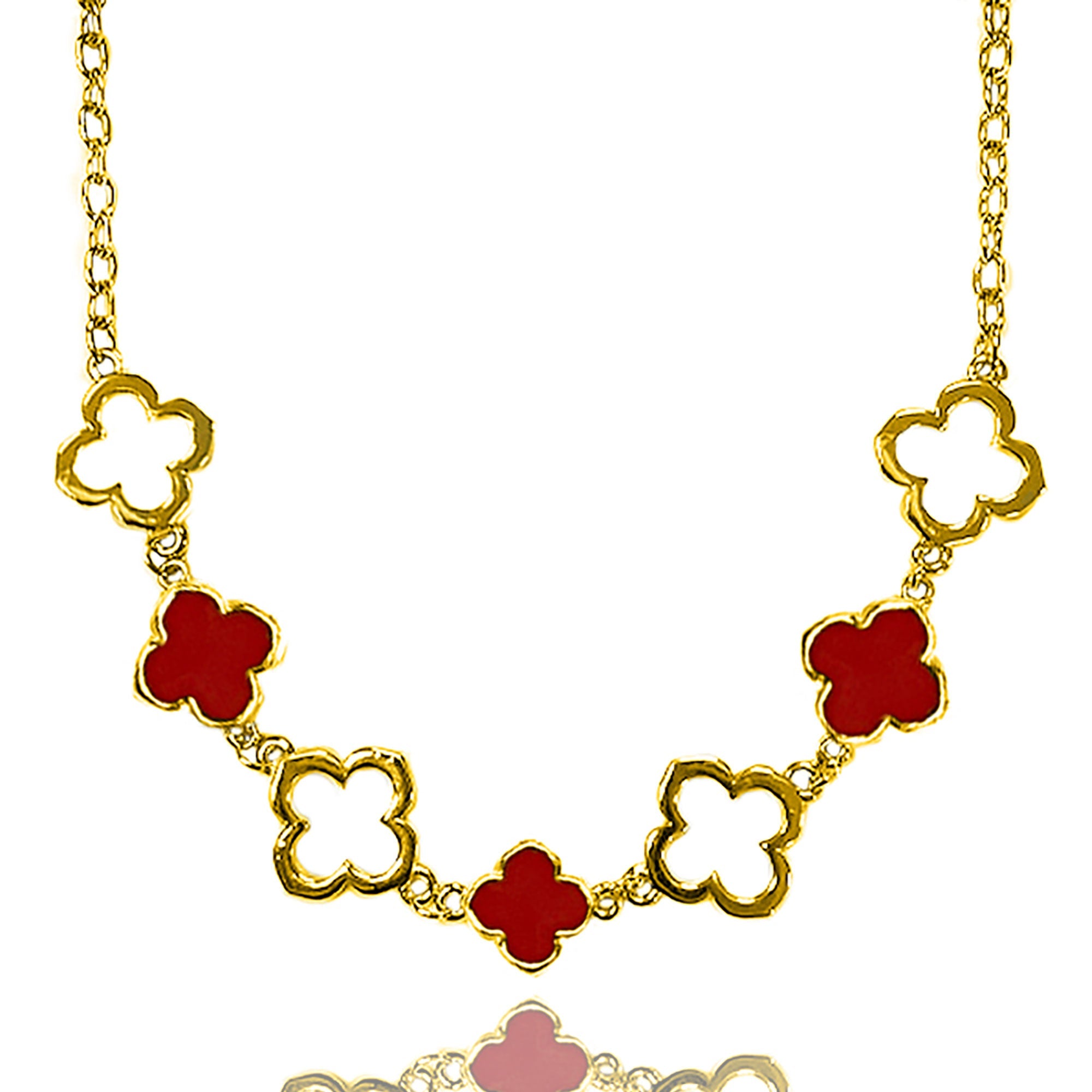 Red and Gold Quatrefoil Necklace