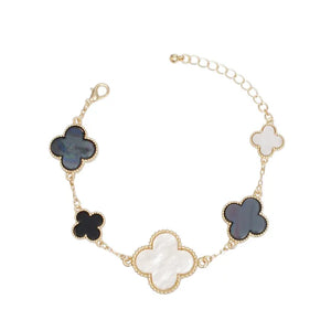 BW/Gold Quatrefoil Large Clovers Bracelet
