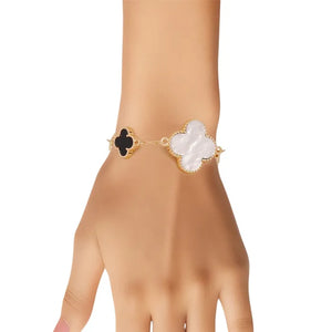 BW/Gold Quatrefoil Large Clovers Bracelet