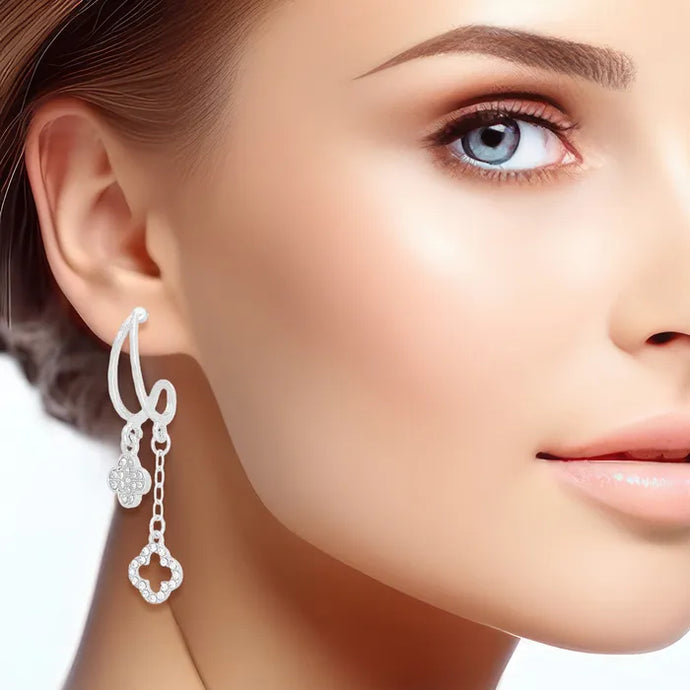 Clover & Half Hoop Earrings-Silver