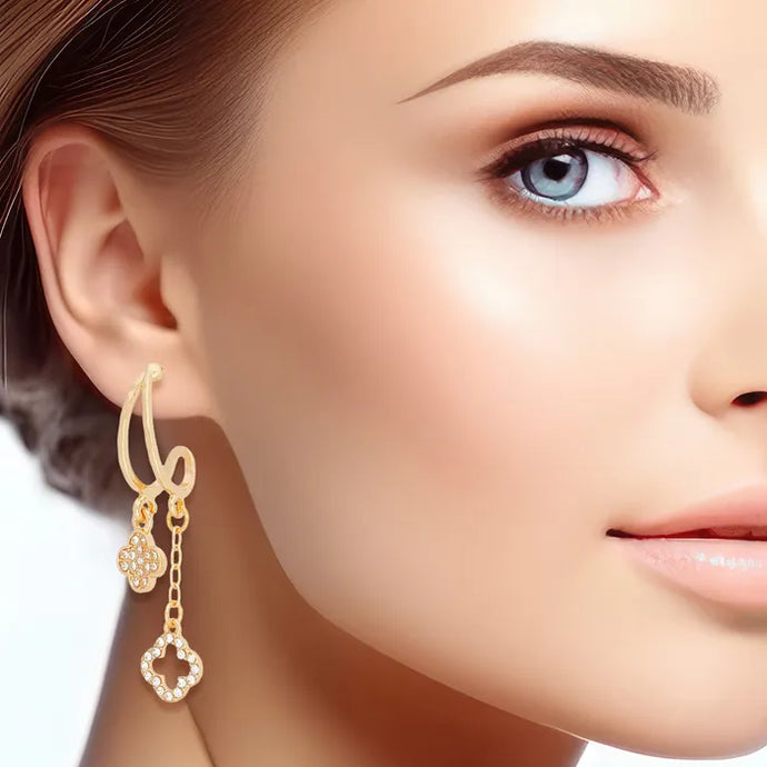 Clover & Half Hoop Earrings-Gold