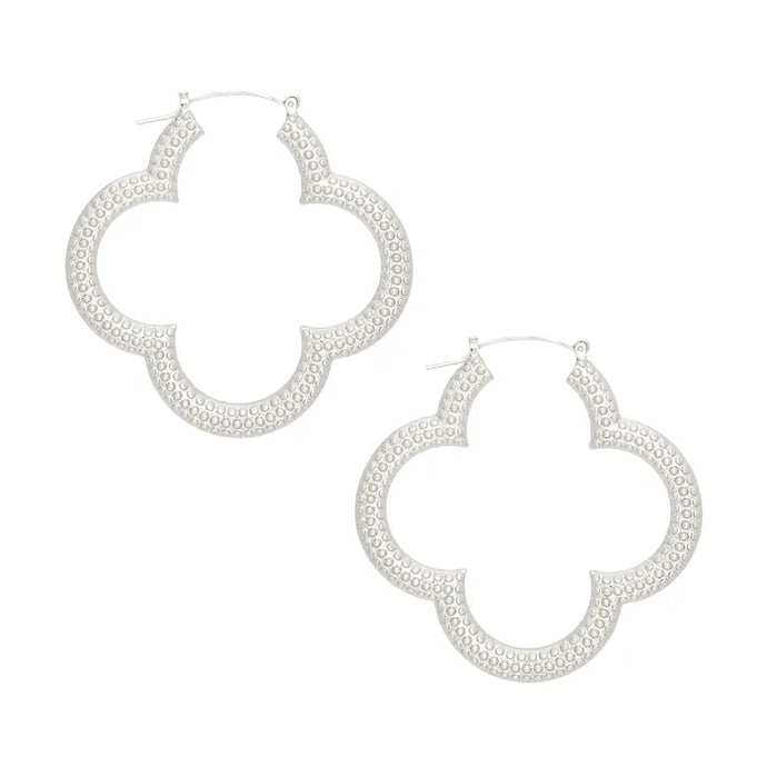 Textured Quatrefoil Clover Earrings-Silver