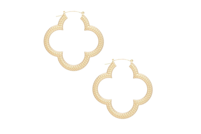 Textured Quatrefoil Clover Earrings-Gold