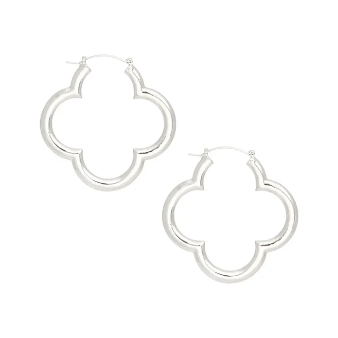 Polished Quatrefoil Clover Earrings-Silver