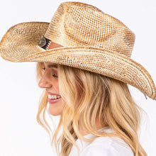 Load image into Gallery viewer, Distressed Cowboy Straw Hat -Cognac