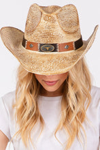 Load image into Gallery viewer, Distressed Cowboy Straw Hat -Cognac