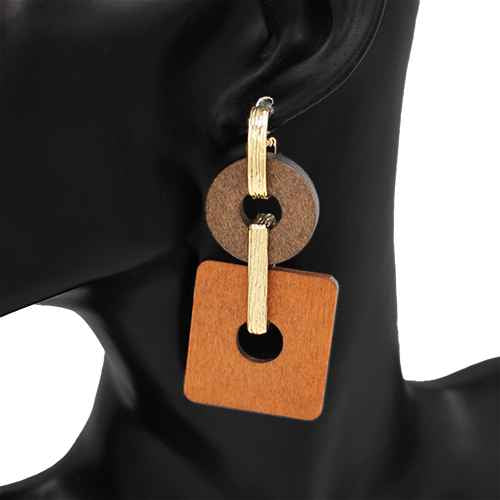 Orange and Brown  Wood Earrings