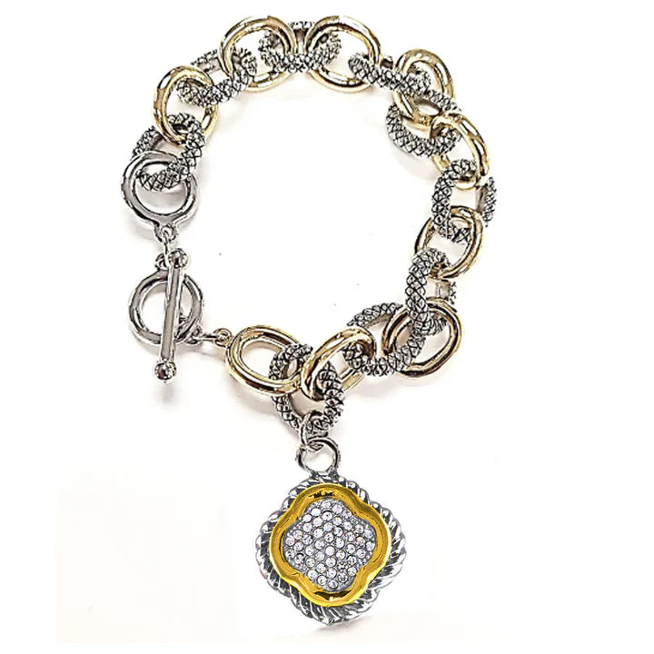 Gold and Silver Stoned Quatrefoil Bracelet