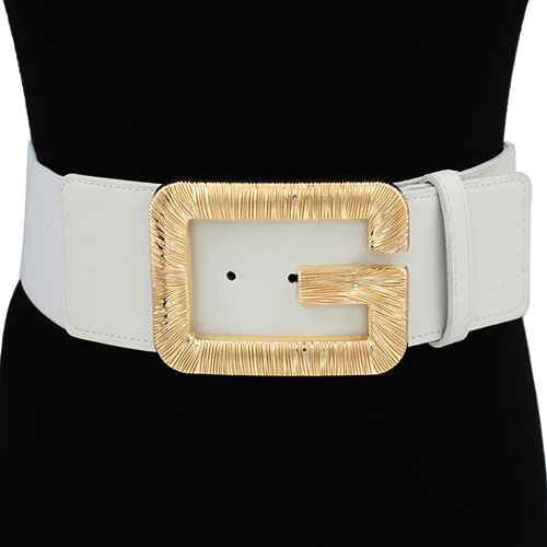 White Stretch Belt with Gold Buckle