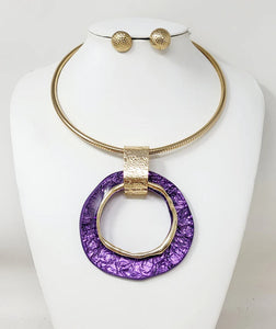 Gold Choker Purple Pendant Necklace Set