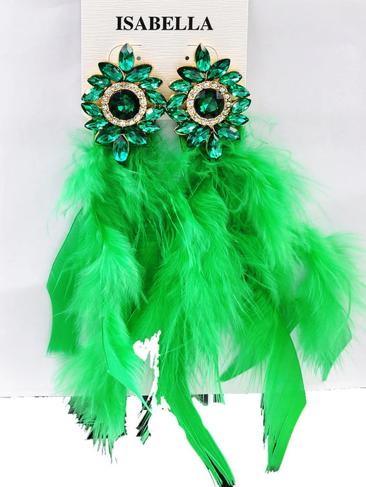 Green Feather Earrings