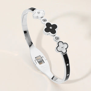 Stainless Steel Triple Quatrefoil Pointed Hinged Bangle Bracelet - Silver
