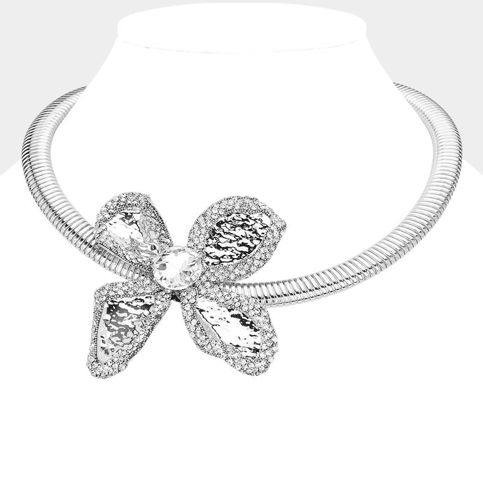 Metal Flower Statement Choker - Silver