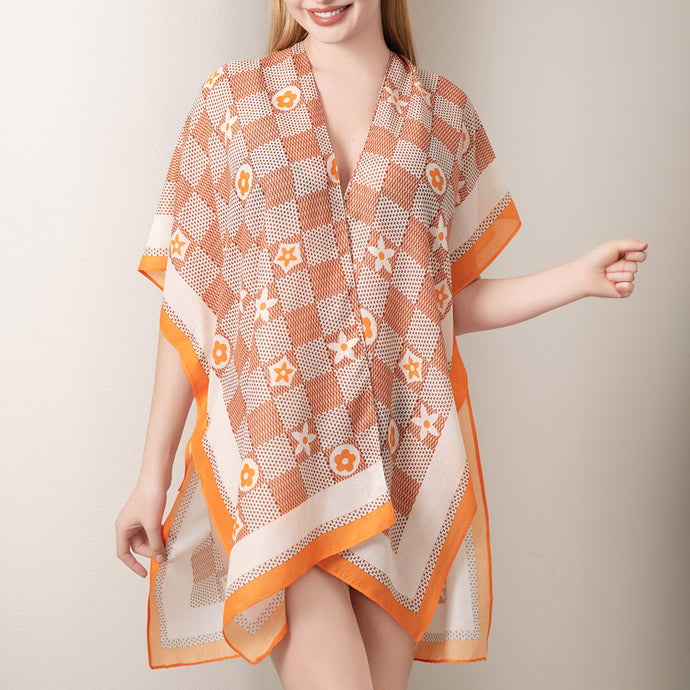 Floral Pattern Kimono - Orange
