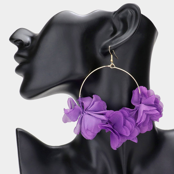 Flower Hoop Earrings-Purple
