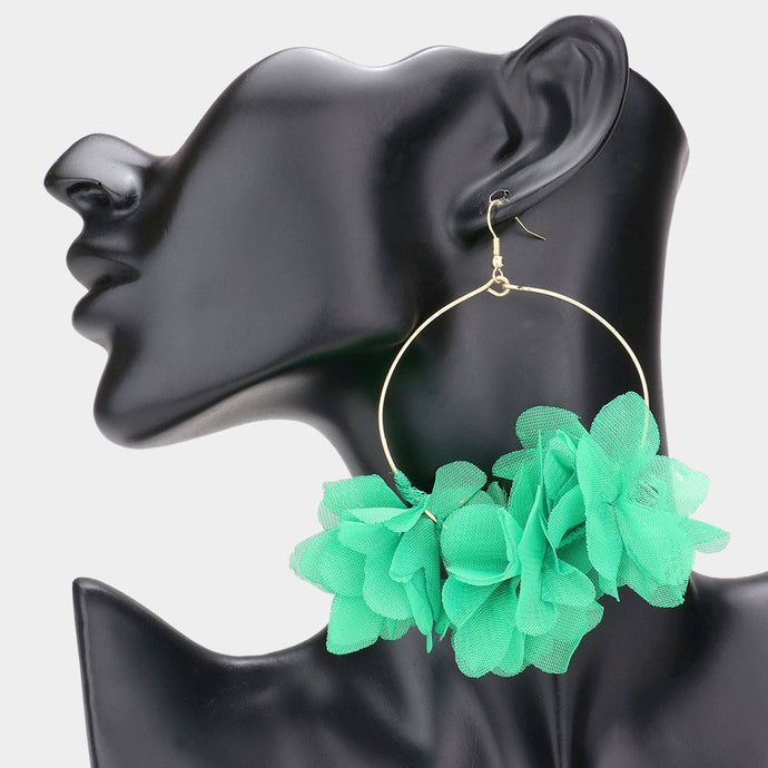 Flower Hoop Earrings-Green