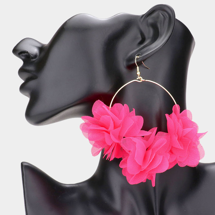 Flower Hoop Earrings-Fuchsia