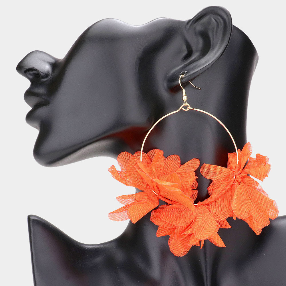 Flower Hoop Earrings-Orange