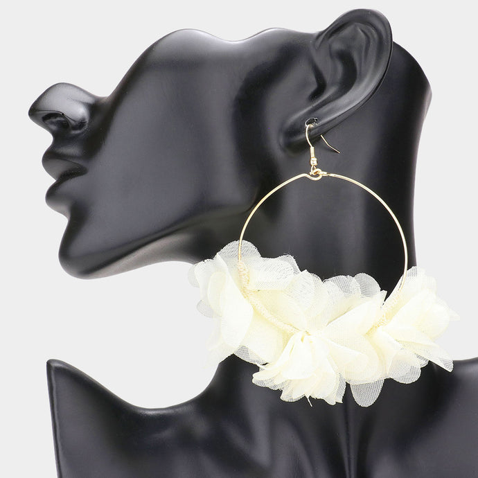 Flower Hoop Earrings-Ivory