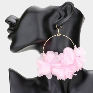 Flower Hoop Earrings-Pink