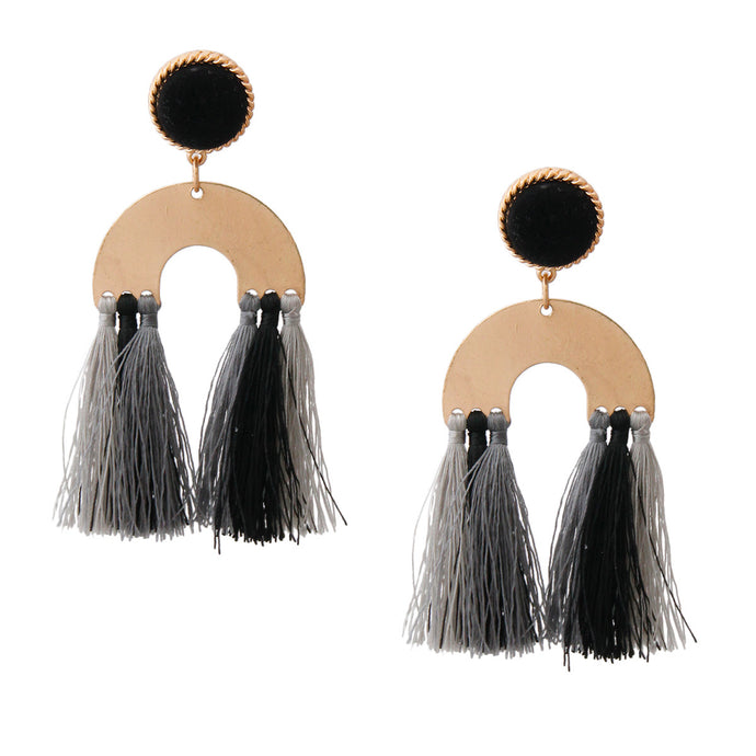Gold/Black/Gray Drop Tassel Fringe Earrings