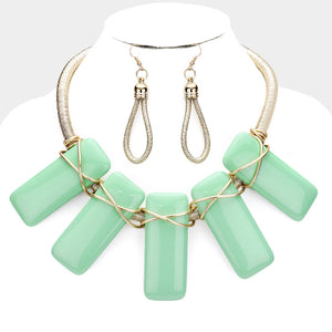 Coil Wire  Bib Necklace Set-Mint