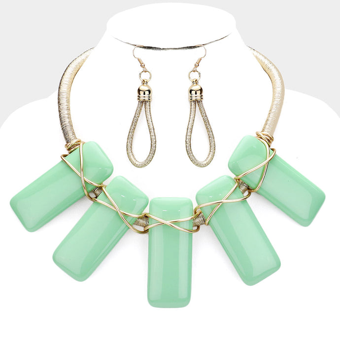 Coil Wire  Bib Necklace Set-Mint