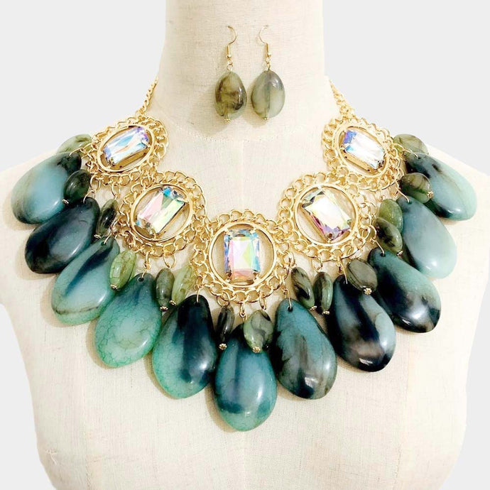 Green Stone Drop Collar Necklace
