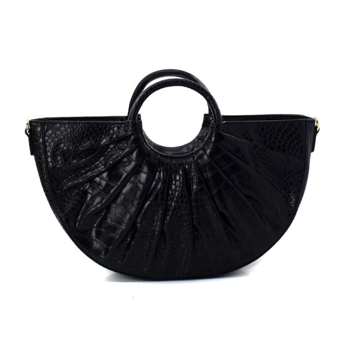 Semi Circle Snake Handbag w/wallet- Black