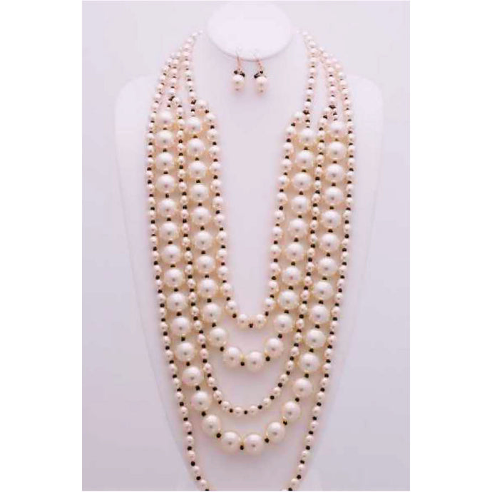 Oversized Pearl Necklace Set-Cream/Black