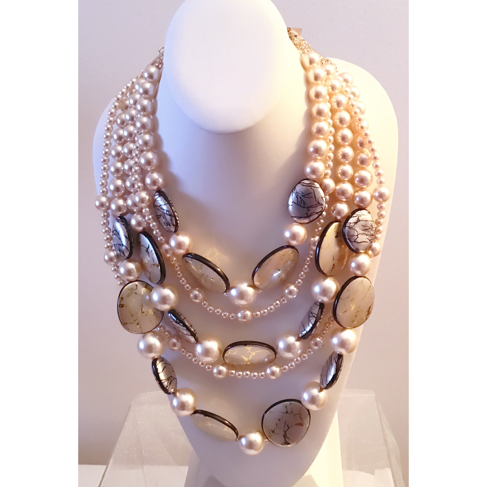 Gold and Wood Multi Pearl Necklace