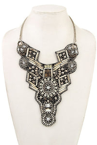 Silver Jewel Bead Bib Necklace