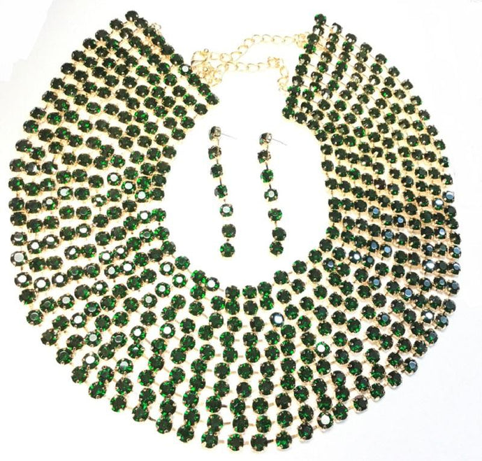 Crystal Bib Necklace-Green